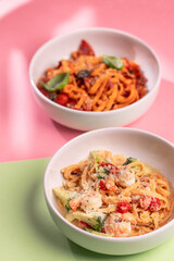 Delectable Pasta on Colorful Platters