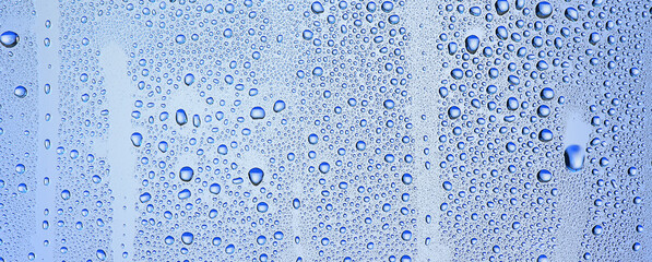 drops glass blue background abstract, transparent cold background water splashes