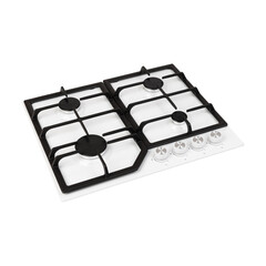 white hob on a white background. gas stove with burners. hob control panel. Appliances