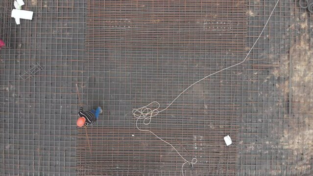 Steel reinforcing formwork ready to be poured with