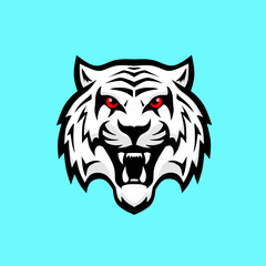 Illustration vector graphic of, template logo head face white tiger with red eyes