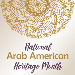 National Arab American Heritage month. Vector background, round mandala, tradition eastern oriental ornament. NAAHM square template