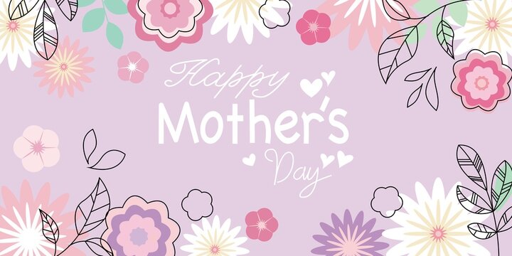 Happy mother's day illustration. Floral decoration graphic for Mother's day event, banner and design frame. Vector illustration.