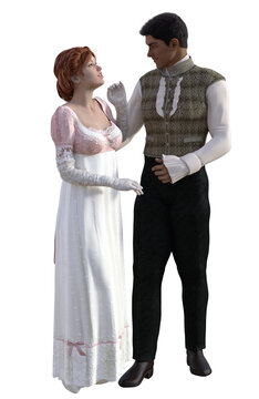 Illustration of a romantic Regency couple standing together as in movie series.