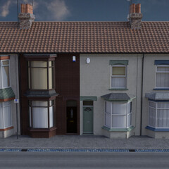 Illustration of a terraced house in a suburban street 