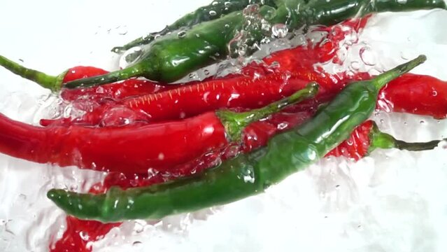 Fresh chili pepper. Slow motion.