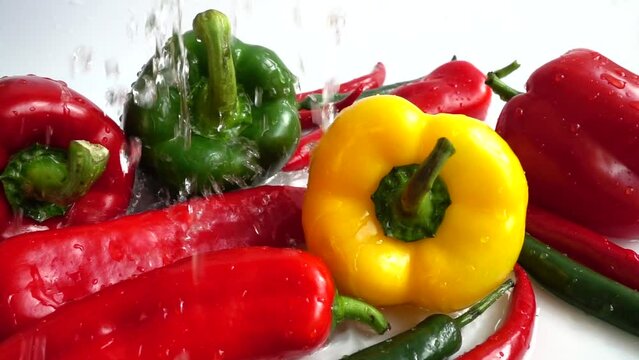 Juicy fresh pepper. Slow motion.