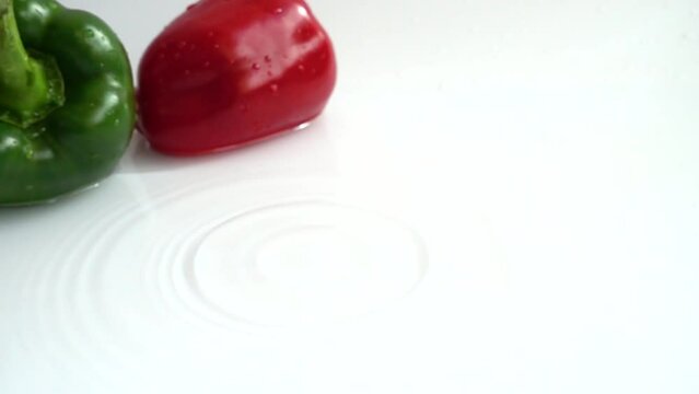 Juicy fresh pepper. Slow motion.