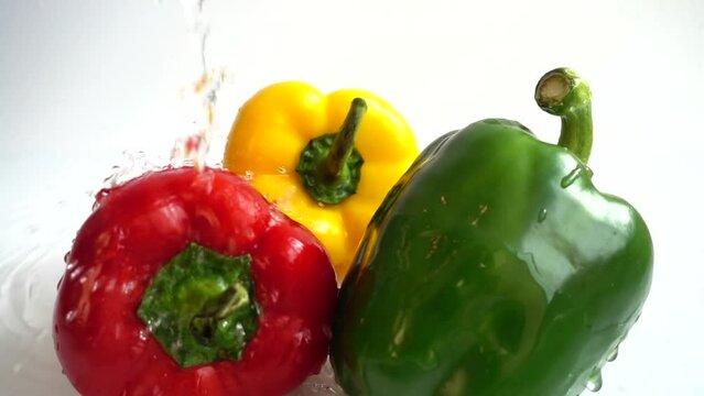 Juicy fresh pepper. Slow motion.