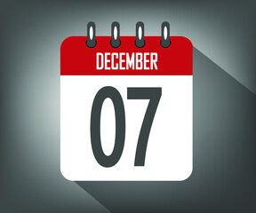 Icon day 7 december, red calendar template with gray background