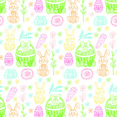 Easter background, egg pattern. Happy Easter greeting card. Vector graphics. Holiday concept for invitation, card, ticket, branding, logo, label, emblem. Coloring book page for adults, children, kids 