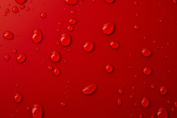 Abstract water drops on red background, macro, Bubbles close up