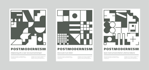 Set of square abstract posters in scandinavian style, with whimsical brutalistic geometric shapes