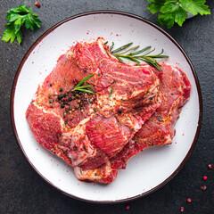 pork raw steak meat beef fresh meal food diet snack on the table copy space food background keto or paleo diet