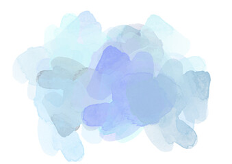 Watercolor blue, turquoise and gray clouds. Watercolor abstract Blots on white background. Colorful gradient Blobs, mottled blurred splashes