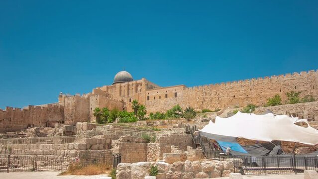 Al-Aqsa Mosque timelapse hyperlapse - third holiest place in Islam, Jerusalem, Israel