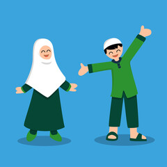 Ramadan cute kids vector illustration