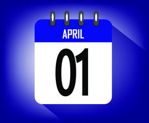 Icon day 1 april, azul calendar template. vector illustration