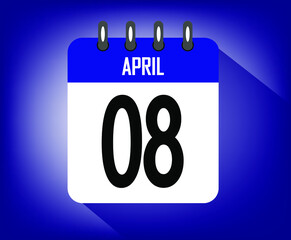Icon day 8 april, azul calendar template. vector illustration