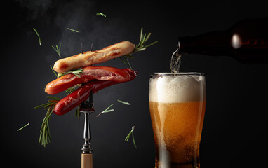 Sausages with rosemary and beer.