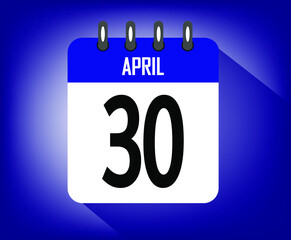 Icon day 30 april, azul calendar template. vector illustration