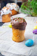 chocolate easter cake pastry treat easter kulich holiday homemade dessert food copy space food background 