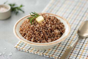 boiled buckwheat with butter and rosemary