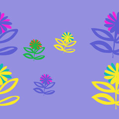 Fototapeta na wymiar Horizontal stylized colored branches, leaves, flowers. Hand drawn.