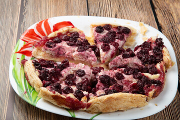 Pie with cherries and cottage cheese.Homemade pie.