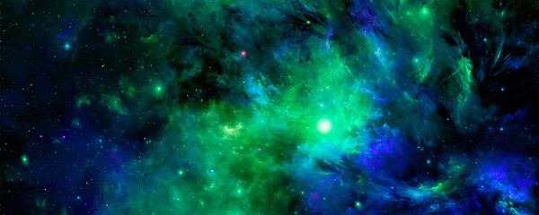 Cosmic background with bright nebula and shining stars