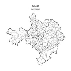 Map of the Geopolitical Subdivisions of The Département Du Gard Including Arrondissements, Cantons and Municipalities as of 2022 - Occitanie - France