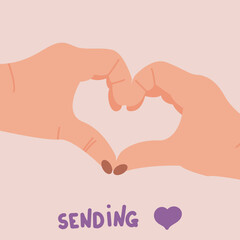 Gesture with hands heart. Hand drawn illustration. Concept of stop war and stay peace. Vector illustration