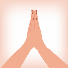 Religion praying hands folded in praying gesture. Concept of praying for peace and no war. Stop war. Vector illustration