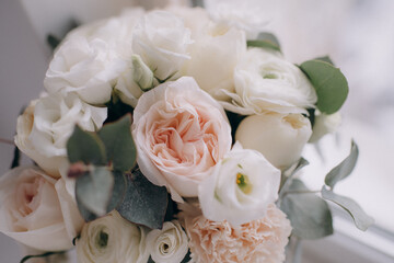 bridal bouquet in white and pink delicate pastel shades