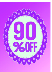 -90 percent discount. 90% discount. Up to 90%. Pink banner with floating balloon for promotions and offers. Vector. Discount and offer board