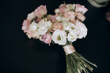 bridal bouquet in white and pink delicate pastel shades