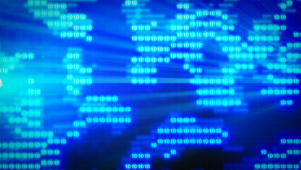 3D illustration. Color bytes of binary code flying through 