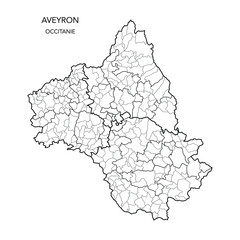 Map of the Geopolitical Subdivisions of The Département De L’Aveyron Including Arrondissements, Cantons and Municipalities as of 2022 - Occitanie - France