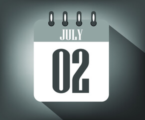 Icon day 2 july, calendar template gray. date for events and holidays