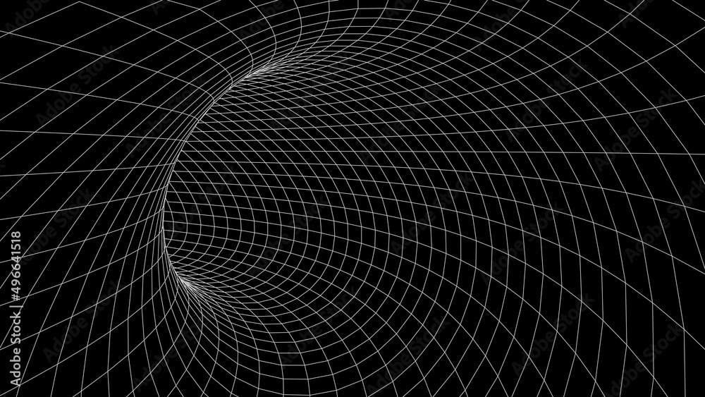 Poster Abstract tunnel. Vector wormhole. 3D corridor mesh.