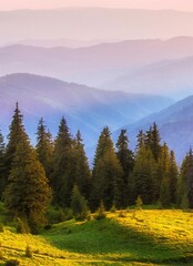 foggy summer scenery, awesome sunset landscape, beautiful nature background in the mountains, Carpathian mountains, Ukraine, Europe