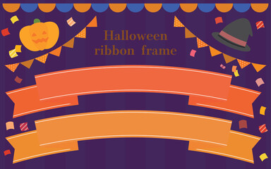 ハロウィンのリボンフレームのイラスト素材