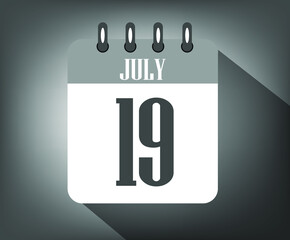 Icon day 19 july, calendar template gray. date for events and holidays