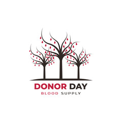 Blood donation day, tree illustration with blood icon hanging.