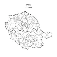 Vector Map of the Geopolitical Subdivisions of the French Department Of Tarn Including Arrondissements, Cantons and Municipalities as of 2022 - Occitanie - France