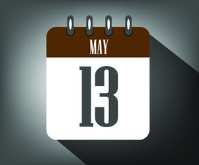 Icon day 13 may, template calendar brown date for events and holidays with dark background