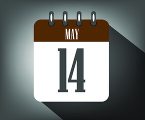 Icon day 14 may, template calendar brown date for events and holidays with dark background