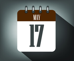 Icon day 17 may, template calendar brown date for events and holidays with dark background