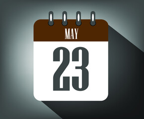 Icon day 23 may, template calendar brown date for events and holidays with dark background