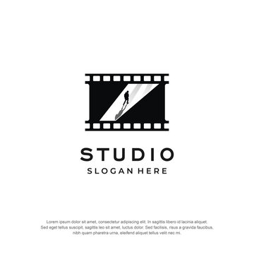 studio film logo creative idea walking premium vector